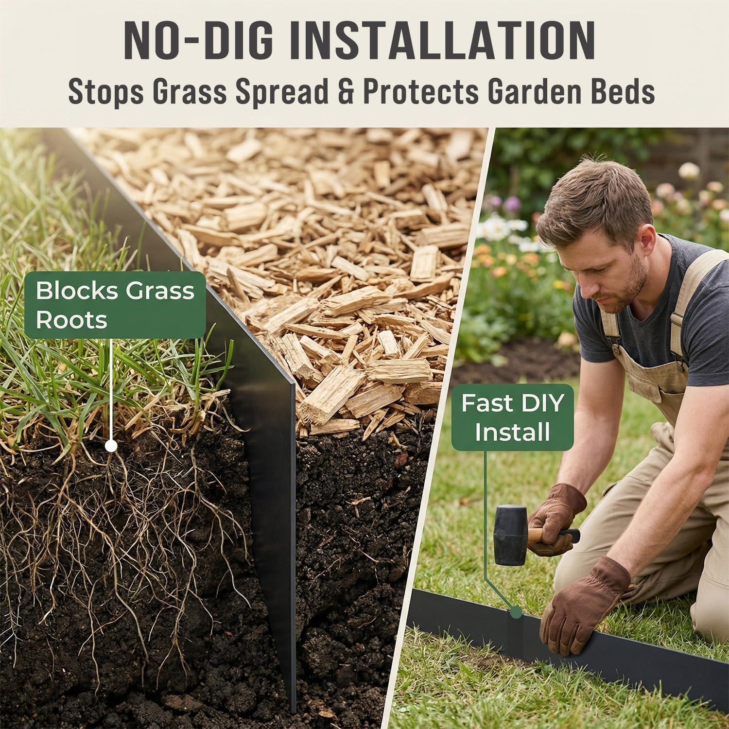 Hugeleaf 4.5 Inch Metal Landscape Edging, Metal Garden Edging with 11Pcs Stakes, 40 Inch Steel Landscape Edging Pack of 10 (33 Feet Total Length)