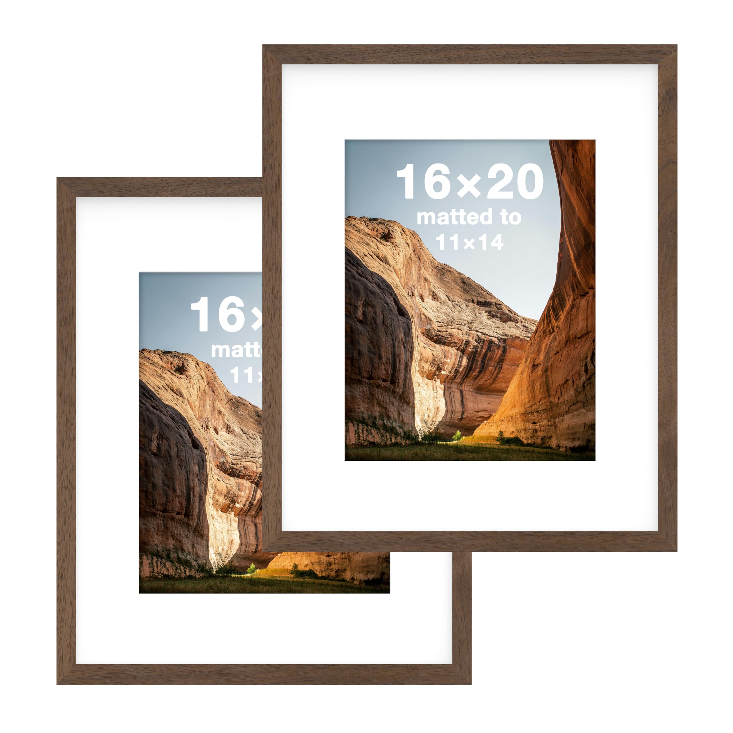 frameworks 16x20 mat to 11x14 classic wooden picture frames with tempered glass | dark oak | 2-pack