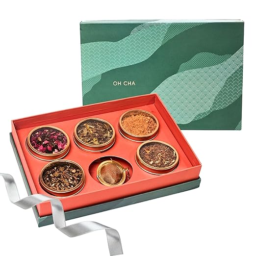 Oh Cha Satori Tea Gift Box | 4 Assorted Teas, Golden Tea Infuser & Jaggery Powder | Complete Wellness Tea Gift Set | Diwali Gift | 0.6 Kg