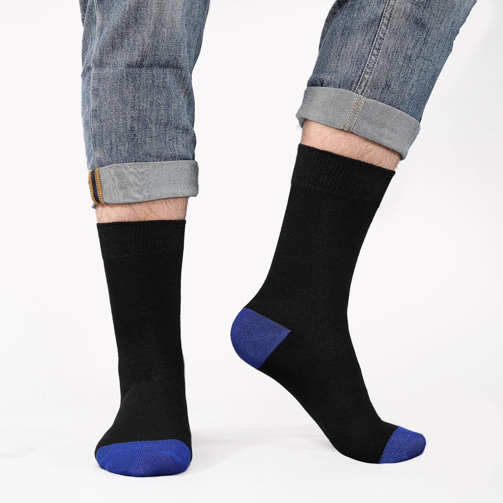 6/10 Pairs Mens Black Socks, Breathable Causal Cotton Socks Men Multipack, Soft Smart Dress Sock with Reinforced Heel & Toe, Suitable for Work and Daily Wear - 3