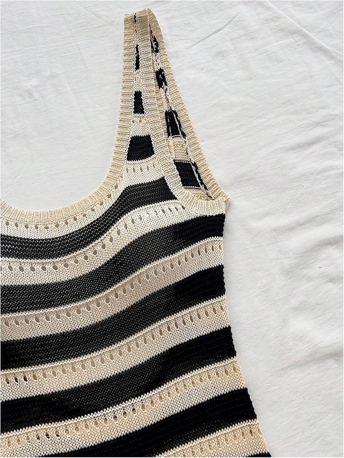 SOLY HUX Women's Striped Mini Dress Square Neck Sleeveless Hollow Out Knit Bodycon Summer Dresses - Image 4