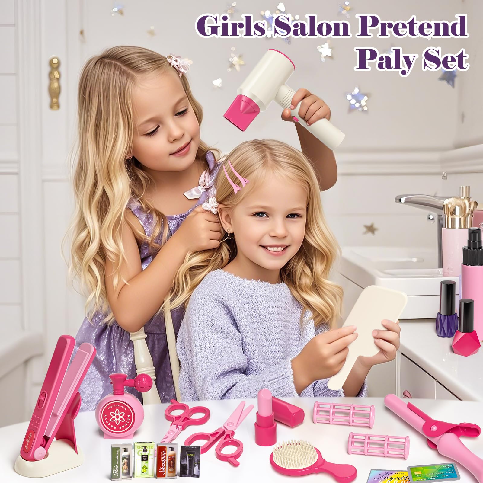 Tacobear Friseur Set Kinder Schminkkoffer Mädchen Friseurkoffer Haarstyling Zubehör Gefälschte Kosmetik Kaufmannsladen Rollenspiel Pretend Play Makeup Spielzeug Geschenke Mädchen ab 3 4 5 6 7 8 Jahre