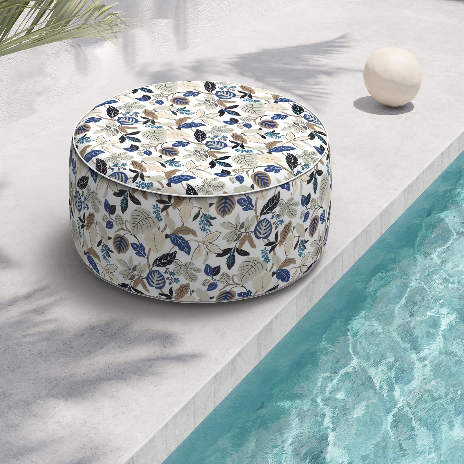 TWLEAR Indoor/Outdoor Inflatable Ottoman, All Weather Ottoman Pouf D31 x H14 inch, Round Foot Rest Ottomans, Portable Footstool for Patio, Garden,