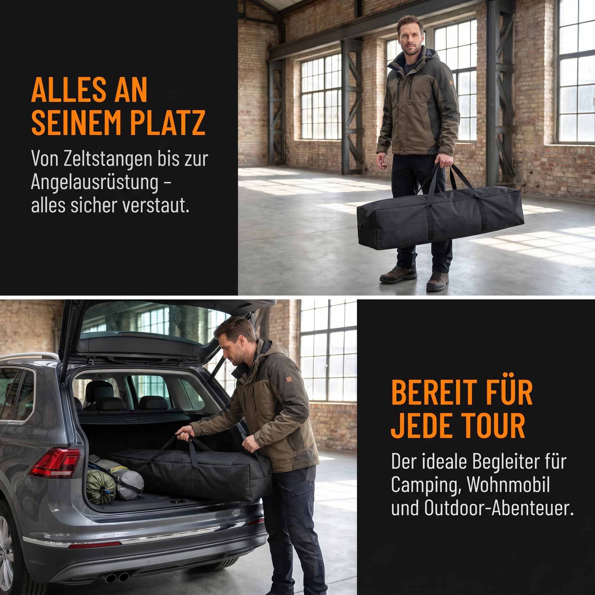 Amagogo Tragbare Zeltstangentasche, wasserabweisend, Multifunktions-Tragetasche, Camping-Organizer, Reißverschluss, strapazierfähig für Angelrute, Wohnwagen, Markisenrahmen