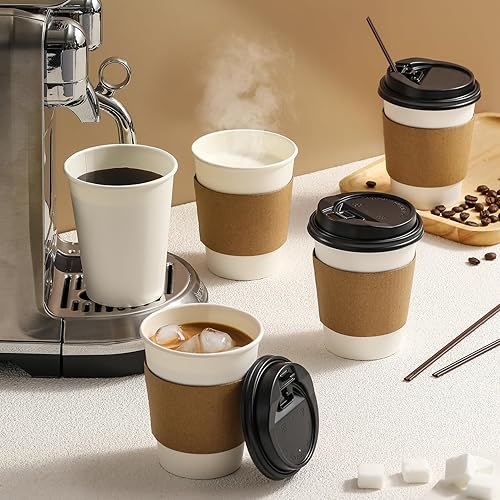 Miniatura 5 de AOZITA Tazas de café de 12 onzas con tapas, 30 juegos de vasos de papel con mangas, vasos de papel desechables, tazas de café para bebidas calientes