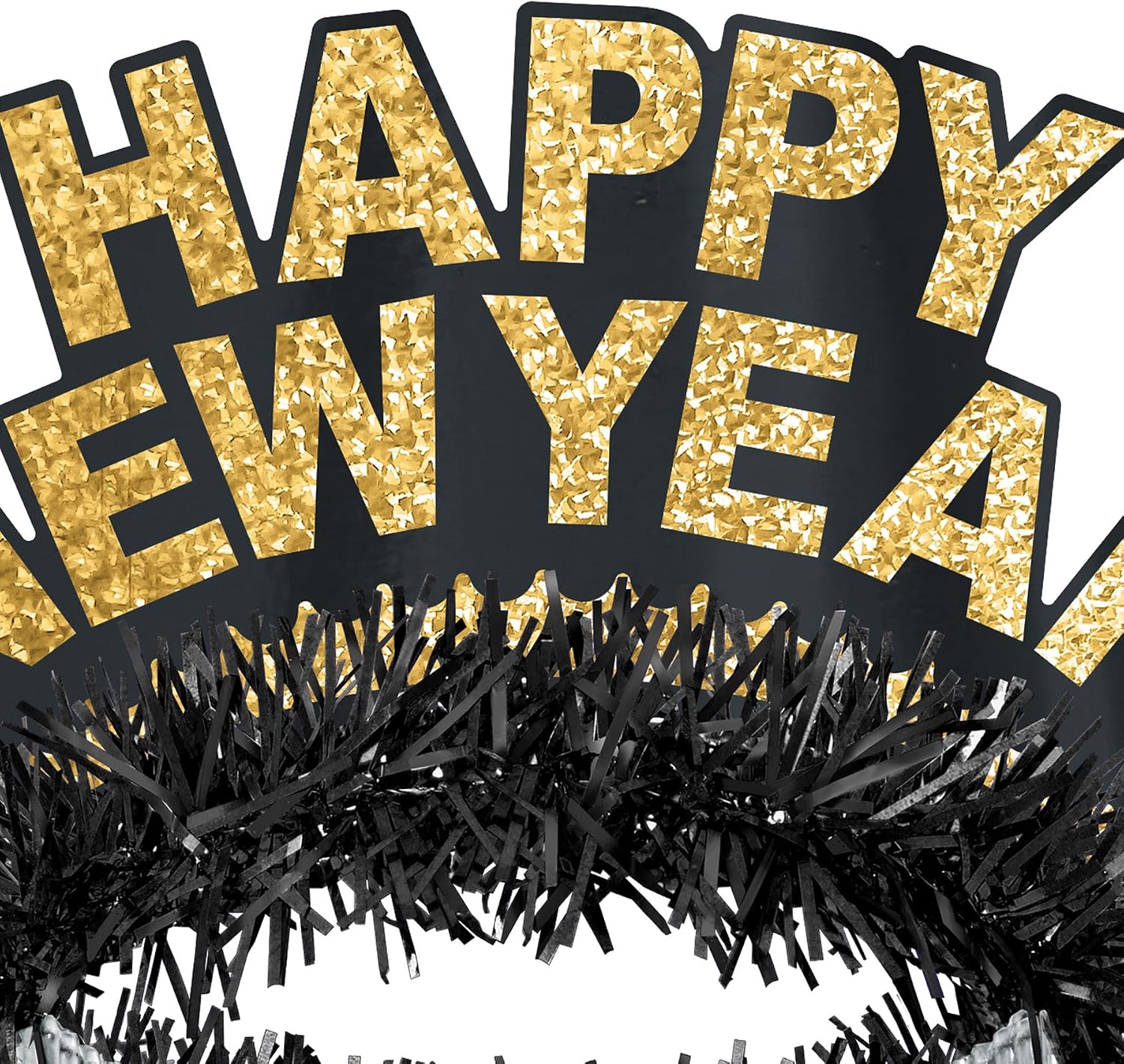 Beistle Black and Gold Happy New Year Regal Tiaras – 50-Pack Glittered NYE Headbands with Metallic Fringe and Crown Design for Midnight Celebrations, Countdown Events and HNY Party Supplies