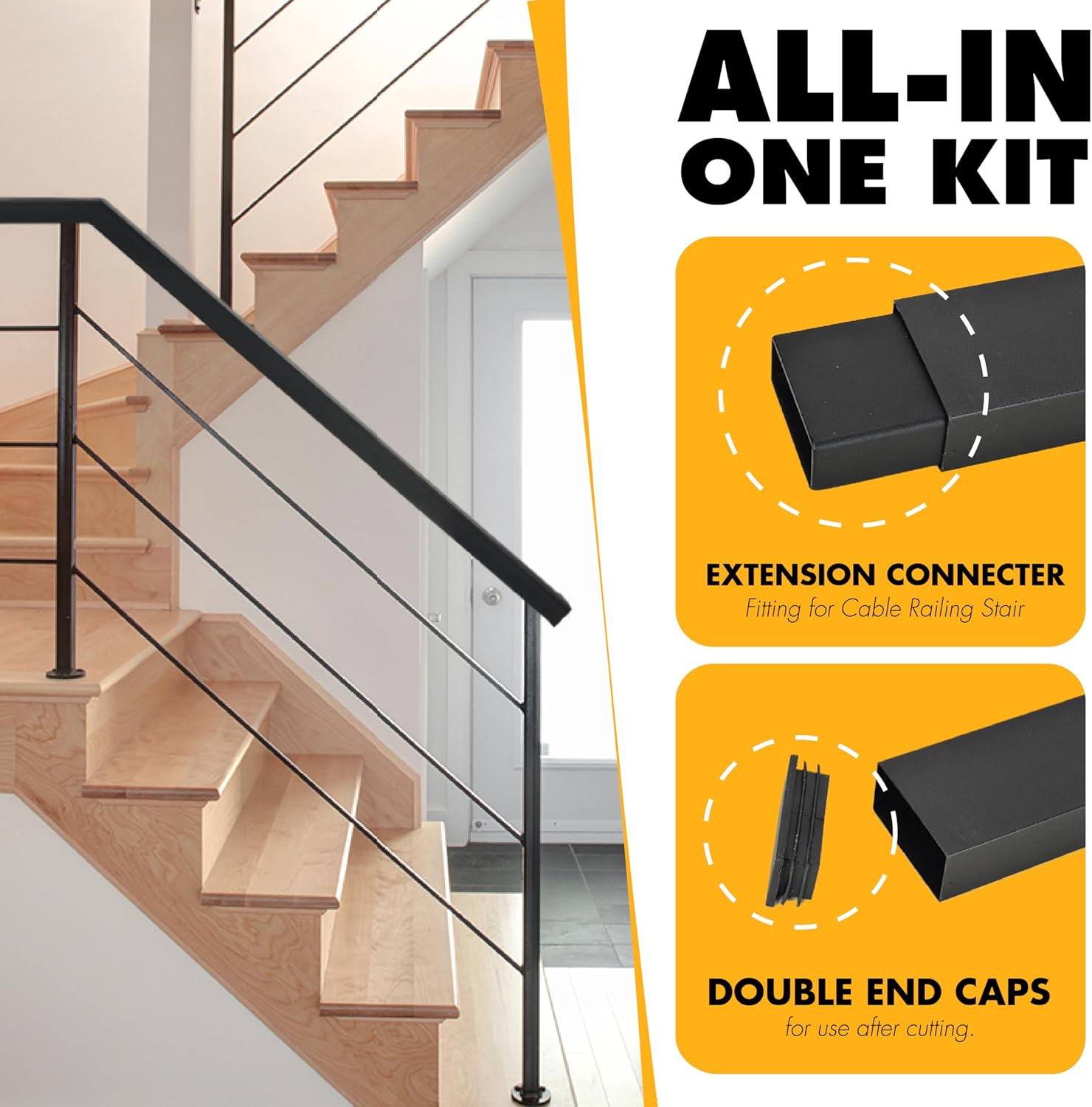 1 Pack 6F6 Length Stainless Steel 304 Adjustable Cable Rectangular Handrail for Cable Railing System, Top Rail Deck Stair Indoor Outdoor (Black)