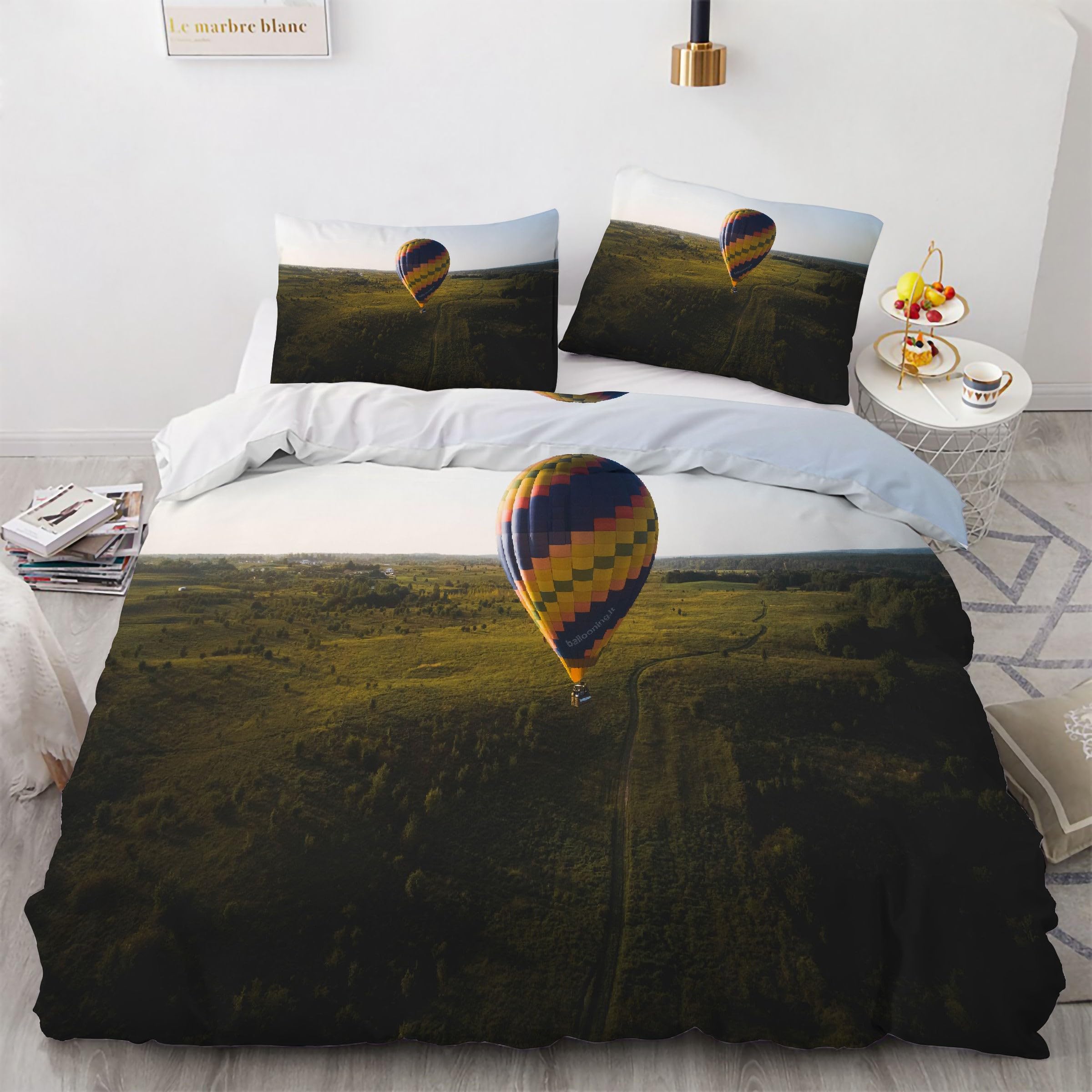 Housse de couette montgolfière zippée pour lit 90x190 en microfibre douce facile à changer