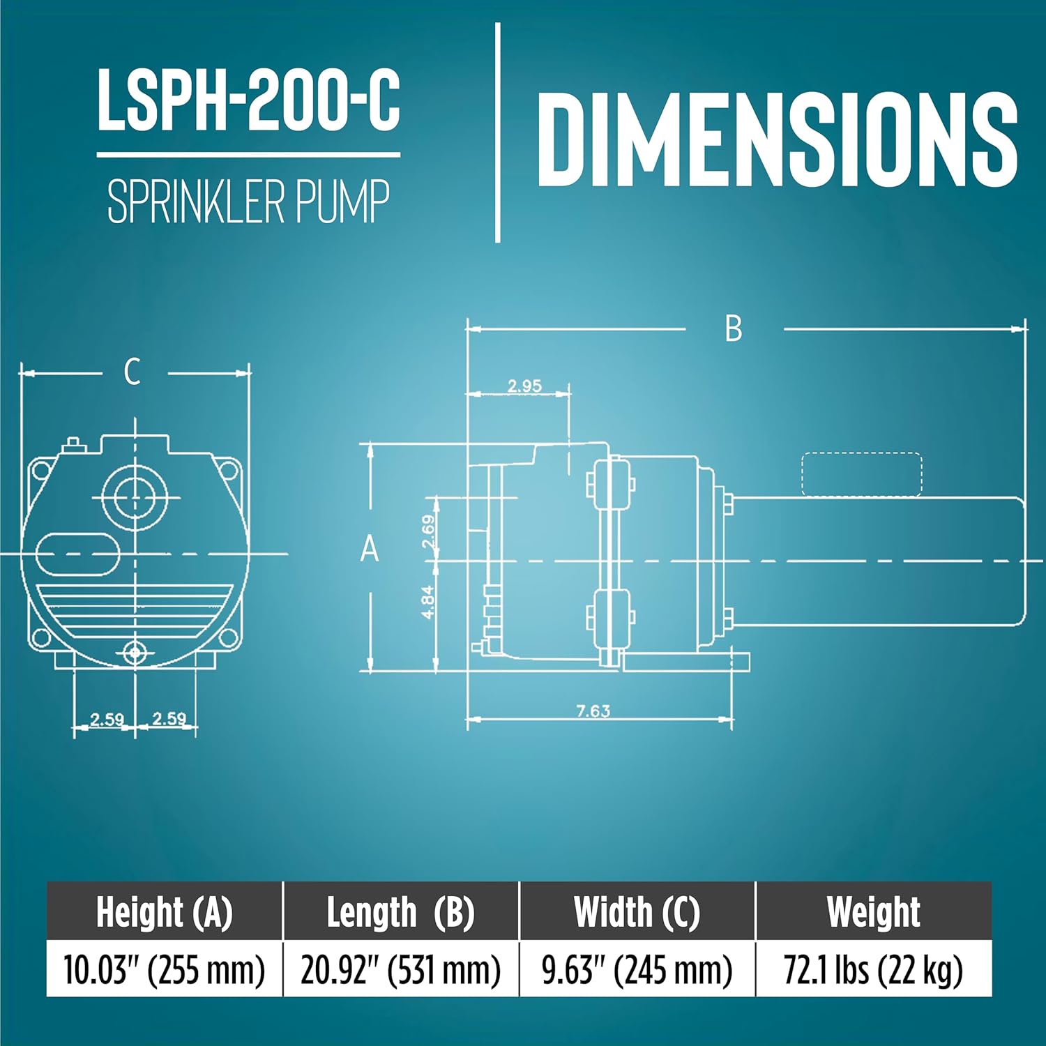 Little Giant LSPH-200-C 2 HP, 230 Volts, 84 GPM, 57 PSI High Pressure Sprinkler/Irrigation Pump, Blue, 558298