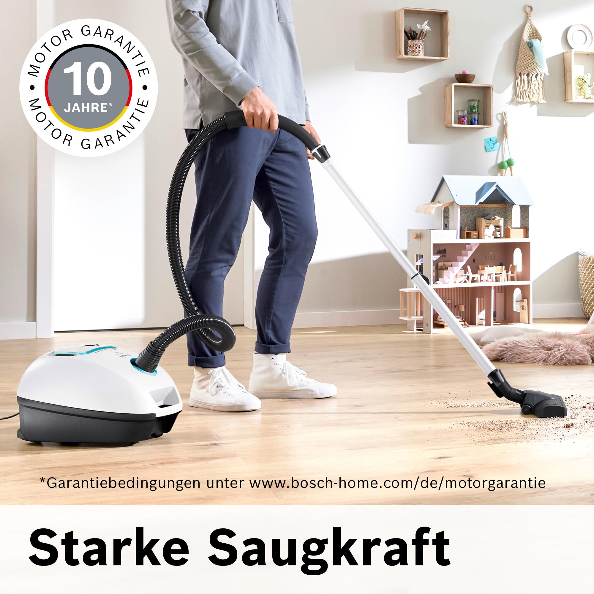 Bosch Aspirapolvere con sacchetto serie 4 ProHygienic BGD41HYG ideale per chi soffre di allergie, filtro igienico, 10 anni di garanzia motore, accessori integrati, bocchetta per materasso, cavo lungo,