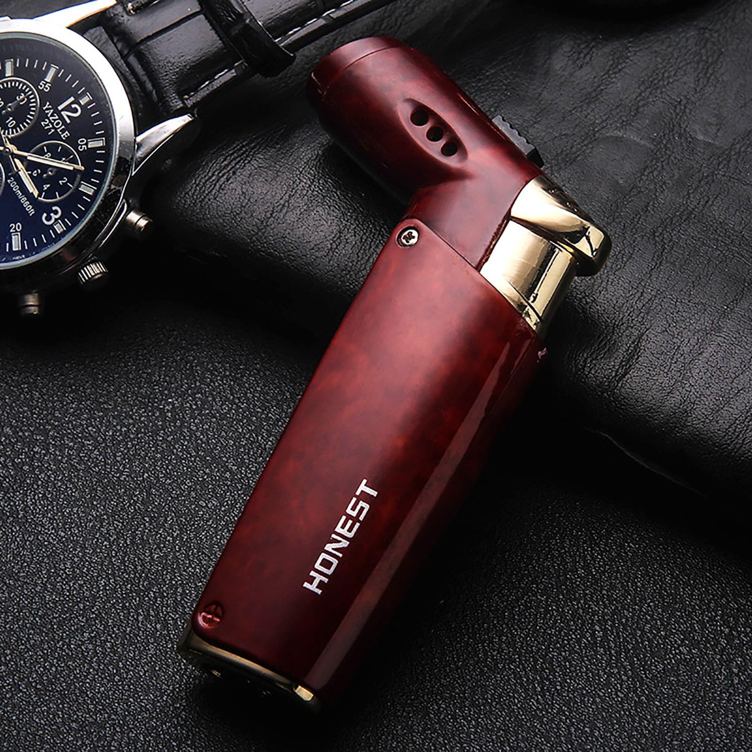 Mini Briquet Torche Double Mode Flamme Ajustable Flamme Jet et Flamme Douce Briquet Butane Portable et Rechargeable pour Bougie D'Intérieur et D'Extérieur (sans Gaz)