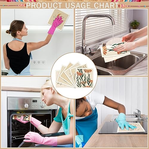 Miniatura 6 de Cunhill 6 paños de cocina estilo bohemio, algodón, secado rápido, absorbente, reutilizable, toallas de té decorativas, sin olor, toalla de mano