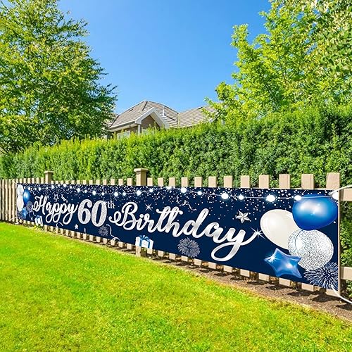 Vista 27 de Domgoge Cartel de decoración de feliz cumpleaños número 13, grande, azul y plateado, cartel de feliz cumpleaños de 13 años, suministros de Azul 13th