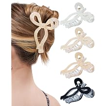 Mesovor 4 Pack Elegant Bow Hair Claw Clips, Nonslip 4.3" Large Hair Grip Hairclips for Thin and Thick | Acrylic Hair Strong Hold Hair Jaw Clamps Mermaid Crack, Black
