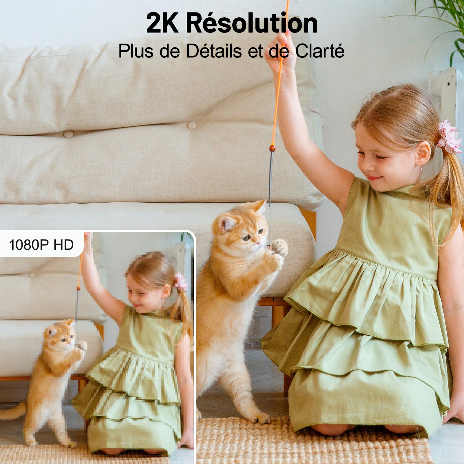 GALAYOU 2K(3MP) Camera Surveillance WiFi Intérieure - Caméra Interieur Maison 360°, Détection Humaine AI, Suivi Intelligent pour Bebe/Chien/Chat/Animaux, Alerte Instantanée G2 (Lot de 2)
