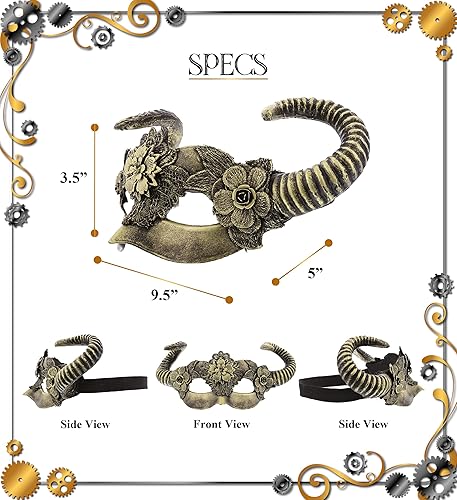 Miniatura 2 de Máscara de cuernos de hadas del bosque veneciano Steampunk Gold