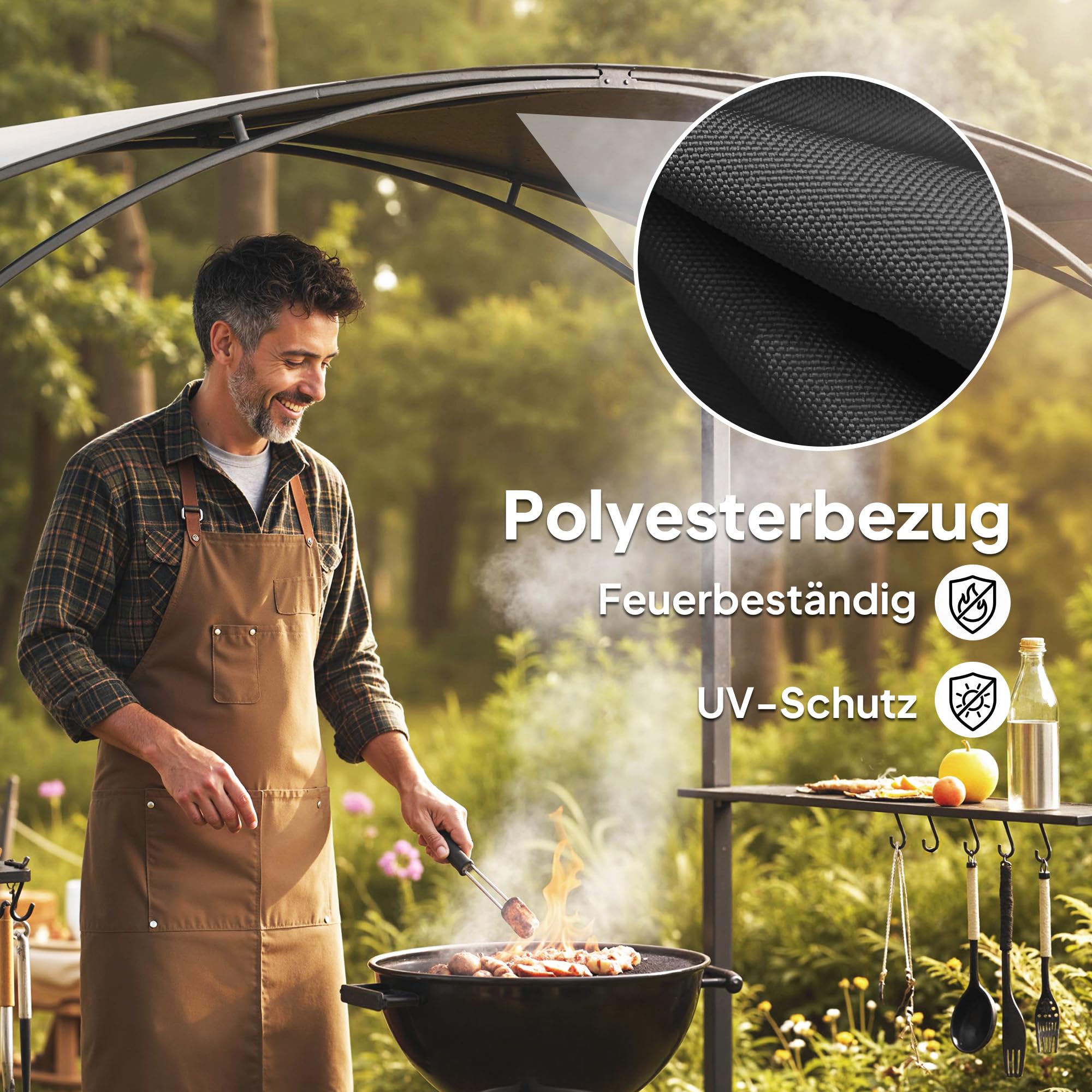 Outsunny Altana grill 2,4x1,5m Ognioodporna z łukowym dachem Ciemnoszara