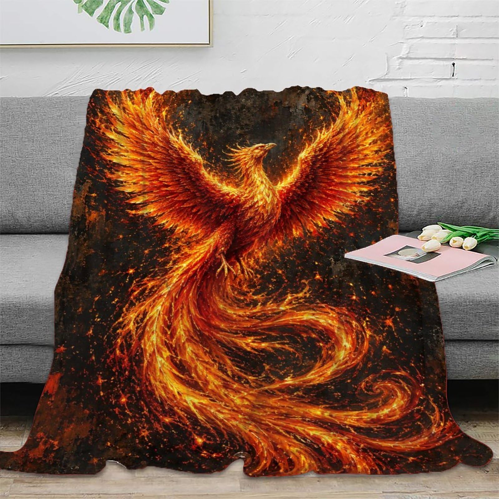 H3B8U2Y5 Blazing Fire Phoenix Blanket, Flannel, Bedroom, Mythical Fire Art