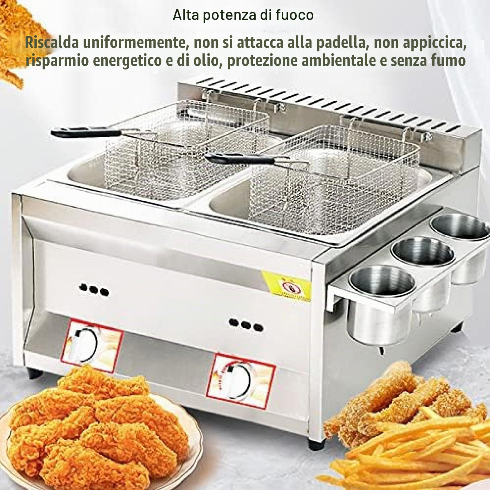 Friggitrice A Gas Di Grande Capacità, Friggitrice A GPL In Acciaio Inossidabile Per Uso Domestico E Commerciale, Potenza Di Fuoco Regolabile, Con Cestelli E Coperchi, Per Patatine, Ciambelle E Pes
