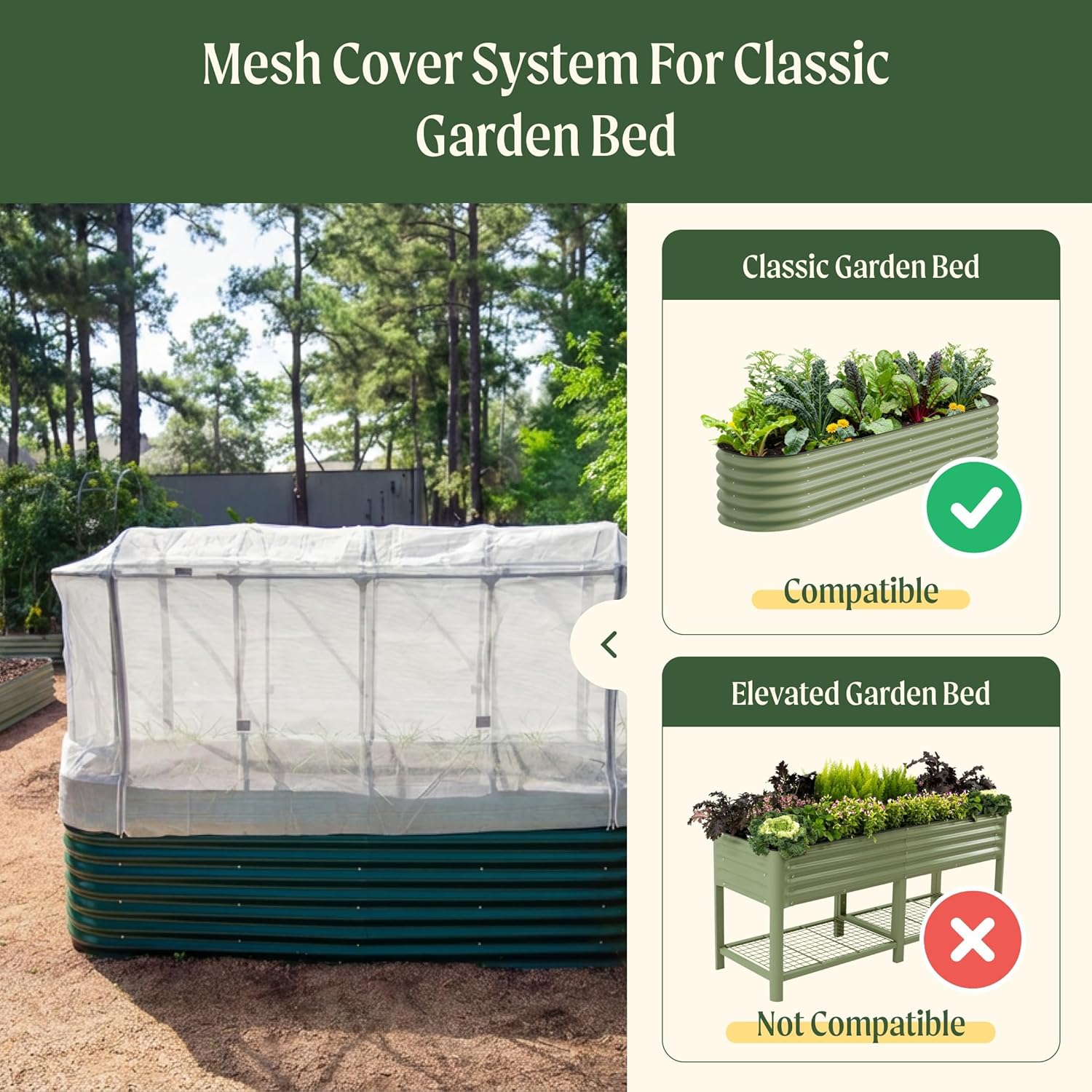 Vego garden 2' x 8' (9 in 1) Cover Netting System, 35% Shading Rate for Plant Protection, Pest Control Frame Cover Kit, Durable & Heavy-Duty Garden Cover (Garden Beds Not Included)