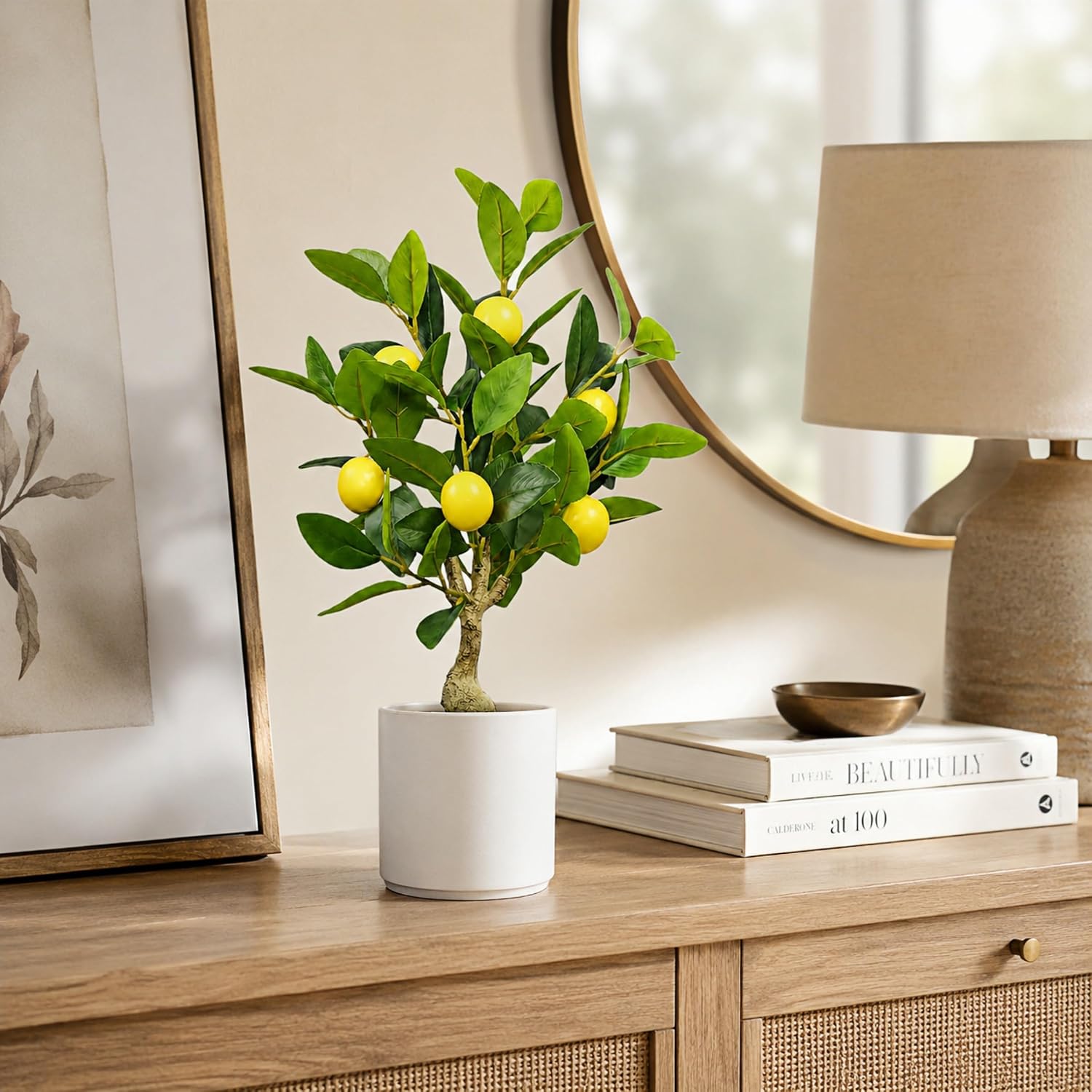 Artificial Lemon Tree 20.5 Inches Tall, Fake Potted Citrus Plant | Lemons and White Pot, Faux Fruit Plant Medium Fake Houseplant for Indoor Home Office Desk Room Table Decor