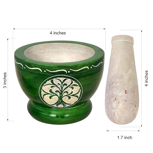 Miniatura 3 de Divit Shilp Mortero y maja hecho de piedra dura pulida resistente molinillo de piedra natural para especias pastas hierbas condimentos etc árbol