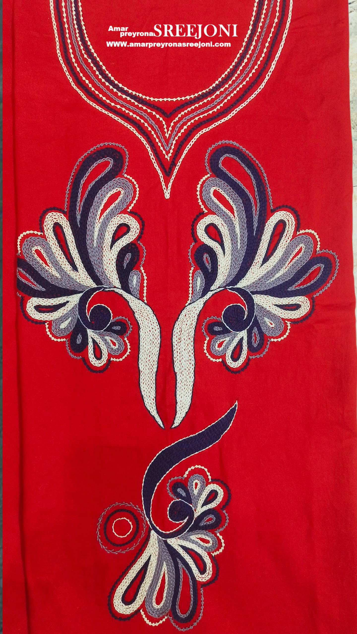 Hand-Embroidered Pure Cotton Kurti Piece, Red, Long, Floral Embroidery-image-39