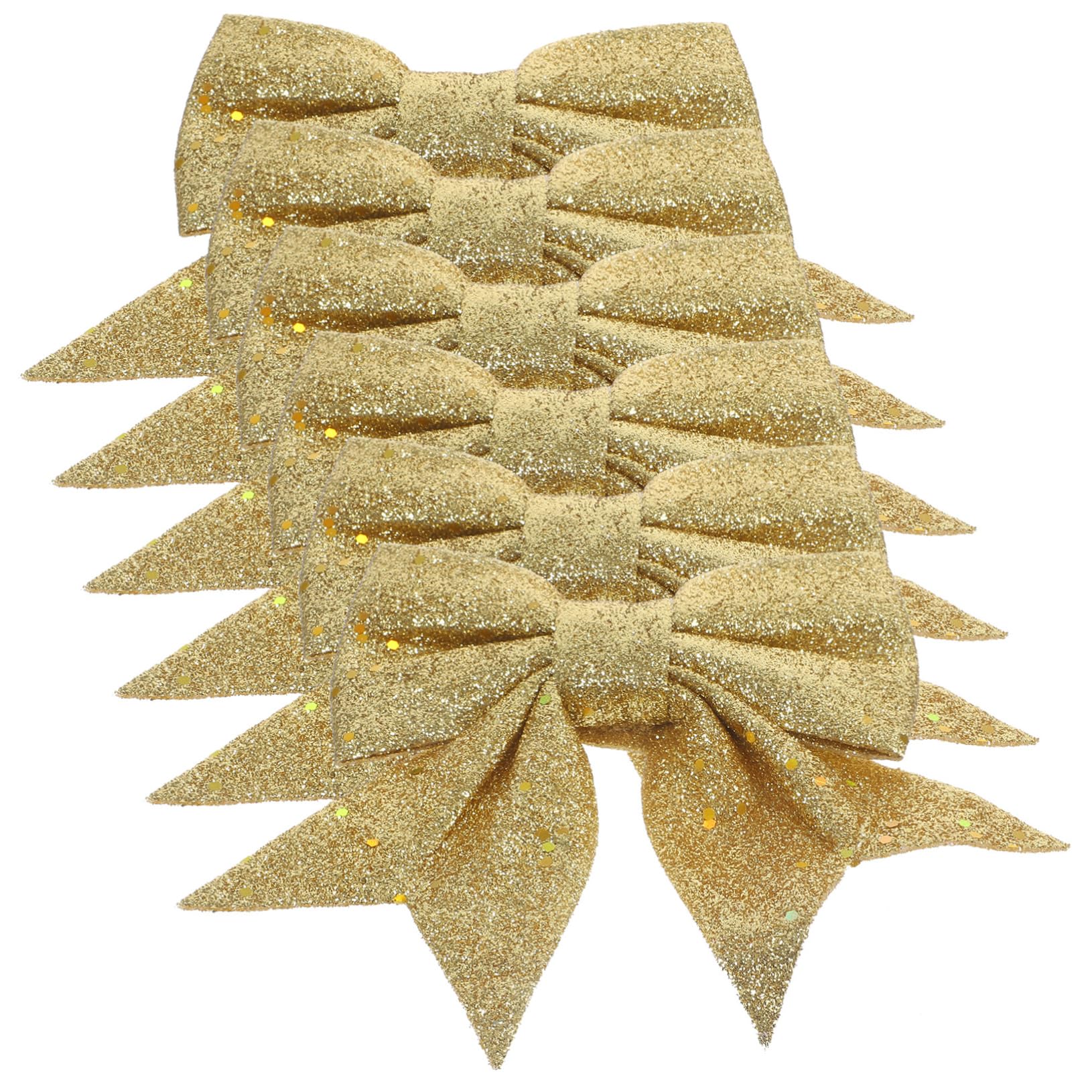 BEBEMOKO 6 lazos de Navidad dorados para , lazo de Navidad, adorno de árbol de Navidad, lazos de Navidad, decoración de puerta de Navidad, lazos de fiesta, adorno de purpurina en polvo dorado