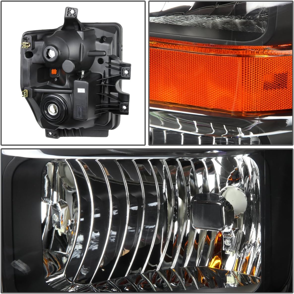DNA MOTORING HL-OH-FSUPER08-BK-AM Black Amber Headlights Replacement Compatible with 08-10 F-250 / F-350 / F-450 / F-550 Super Duty