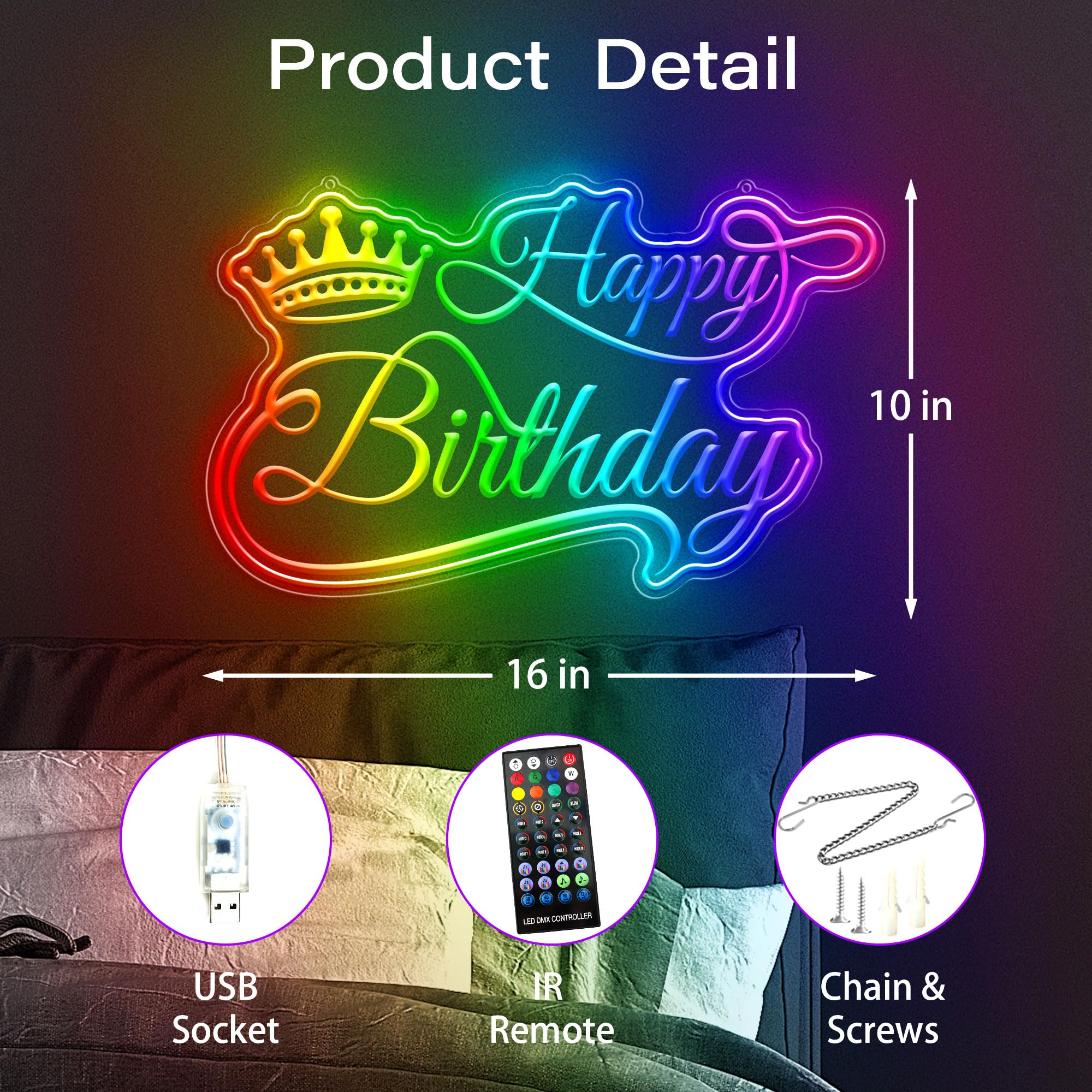 Amazon.co.jp: CULOIS Happy Birthday ネオンサイン 壁装飾用 カラフル 