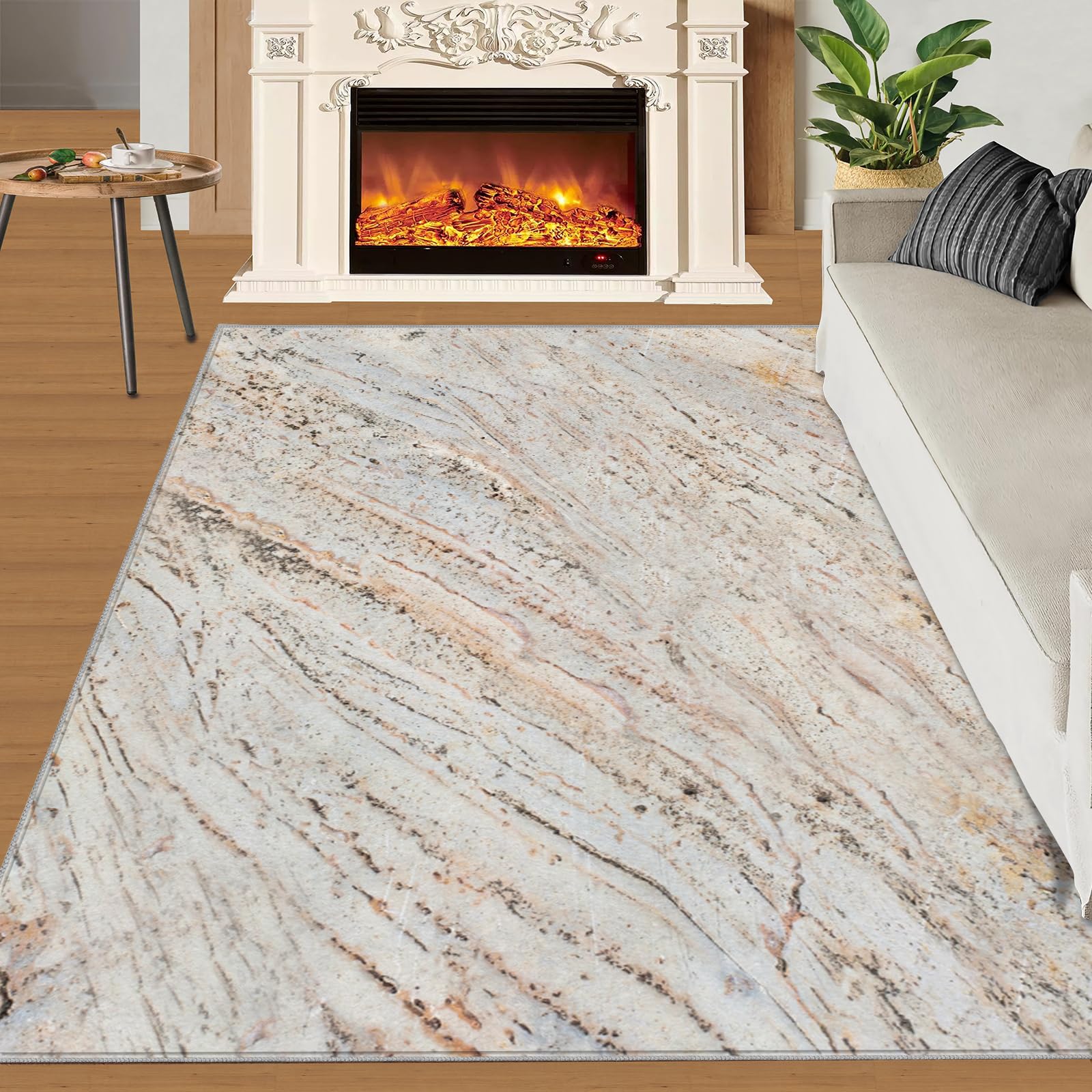 Tappeto grigio e bianco con motivo astratto marmo, 150 x 200 cm, antiscivolo, lavabile, impermeabile, decorazione per casa, sala giochi, bar e ufficio