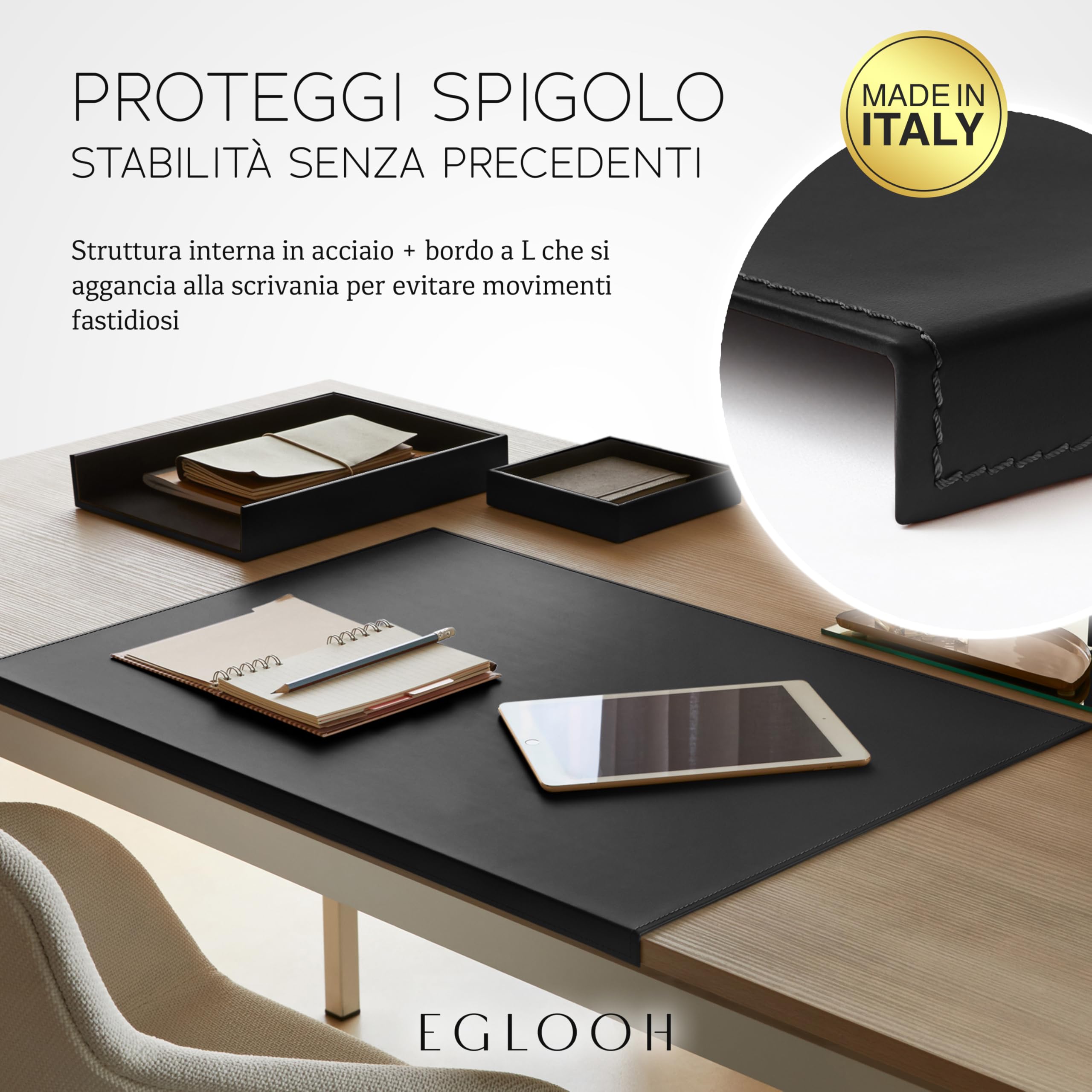 Eglooh Calliope Sottomano Scrivania Cuoio XXL Antiscivolo Made in Italy