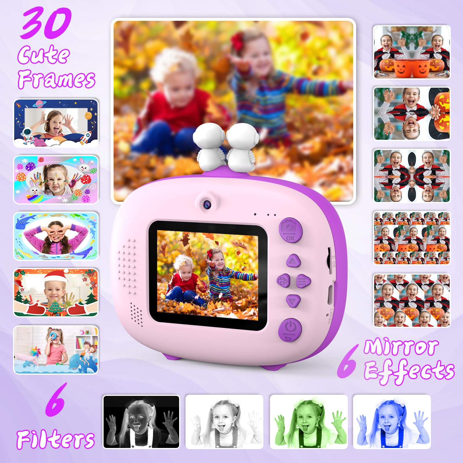 CHAKEYAKE Macchina Fotografica Bambini Istantanea,2,4 Pollici Digitale Fotocamera Bambini con 32GB TF Scheda e Carta Fotografica per Stampa, Regalo per Bambini dai 3-12 Anni (Pianeta Viola)