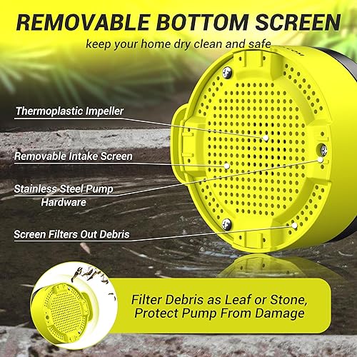 Miniatura 6 de Bomba de sumidero sumergible de 12 HP, bomba de agua eléctrica de alto flujo de 2650 GPH, eliminación eficiente de agua para sótano, jardín,