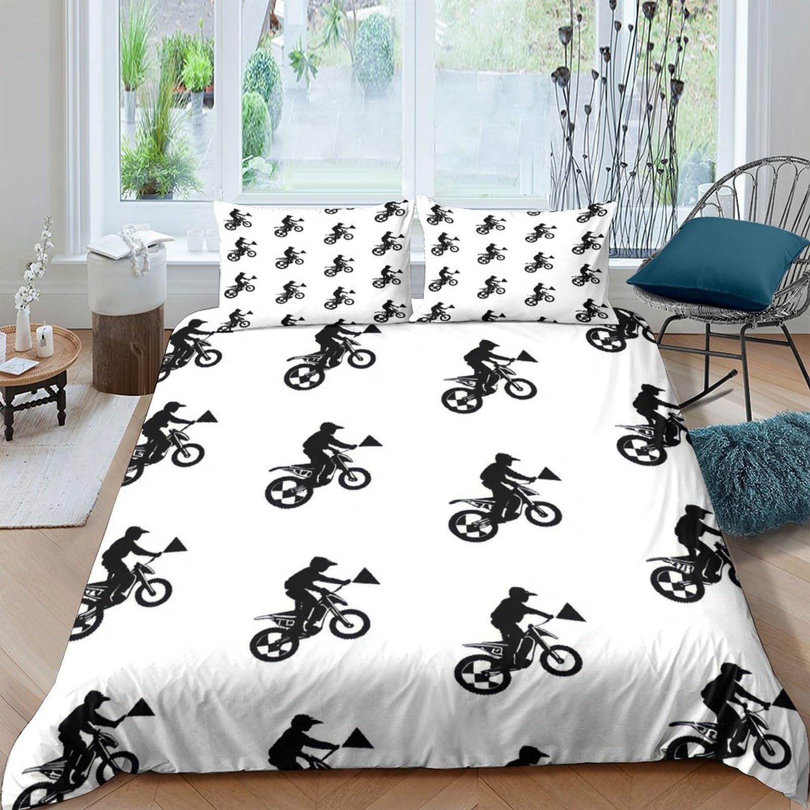 Ctjqhvkz Style-1 3D Printed Bicycle Silhouette Fitted Sheet Microfiber White Black Bed Cover For Bedroom Dorm Mattress Protection Decor Single（135X200cm）