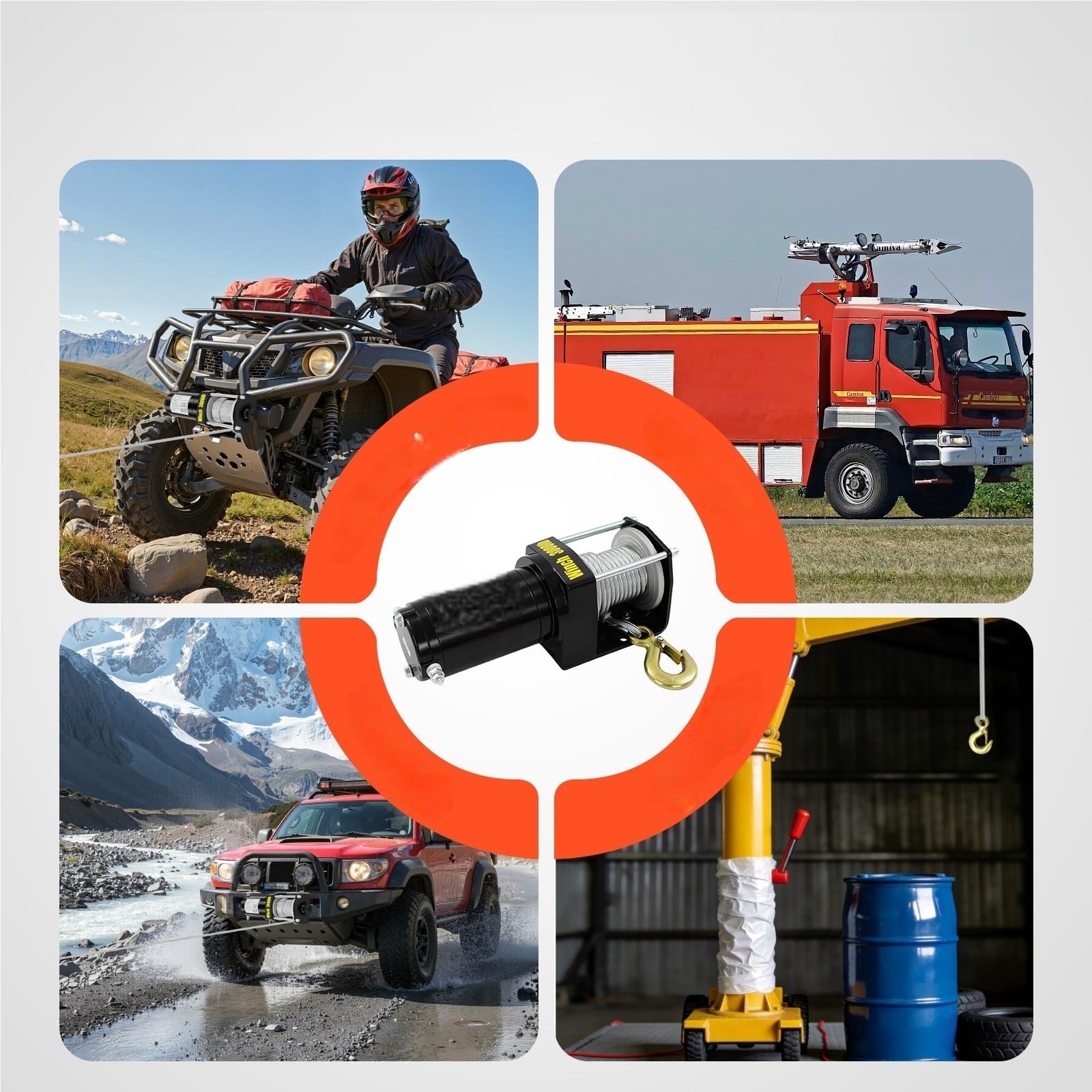 Polipasto Eléctrico Cabrestante Eléctrico De 12V CC, Motor Con Cable Acero 6 M, Fuerza Tracción Nominal 1300 Kg, Moto Cobre Puro 0,55 KW