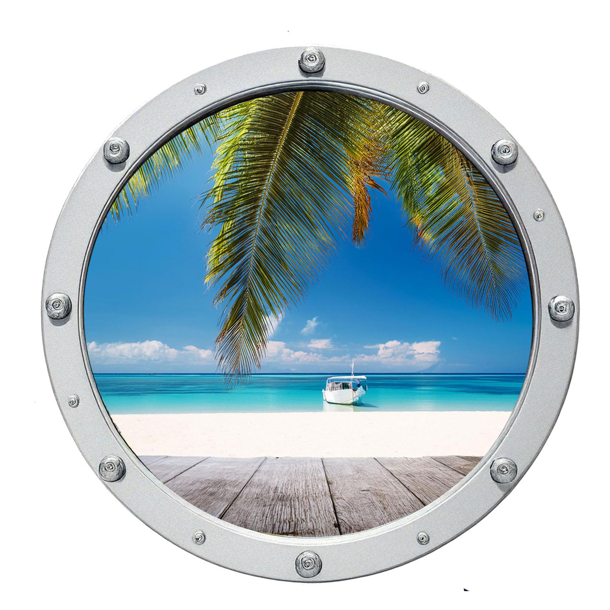 Coconut Beach Porthole Wall Stickers, Removable 3D Home Decor for Tropical Beach Decals, Bedroom, Living Room and Office Decor