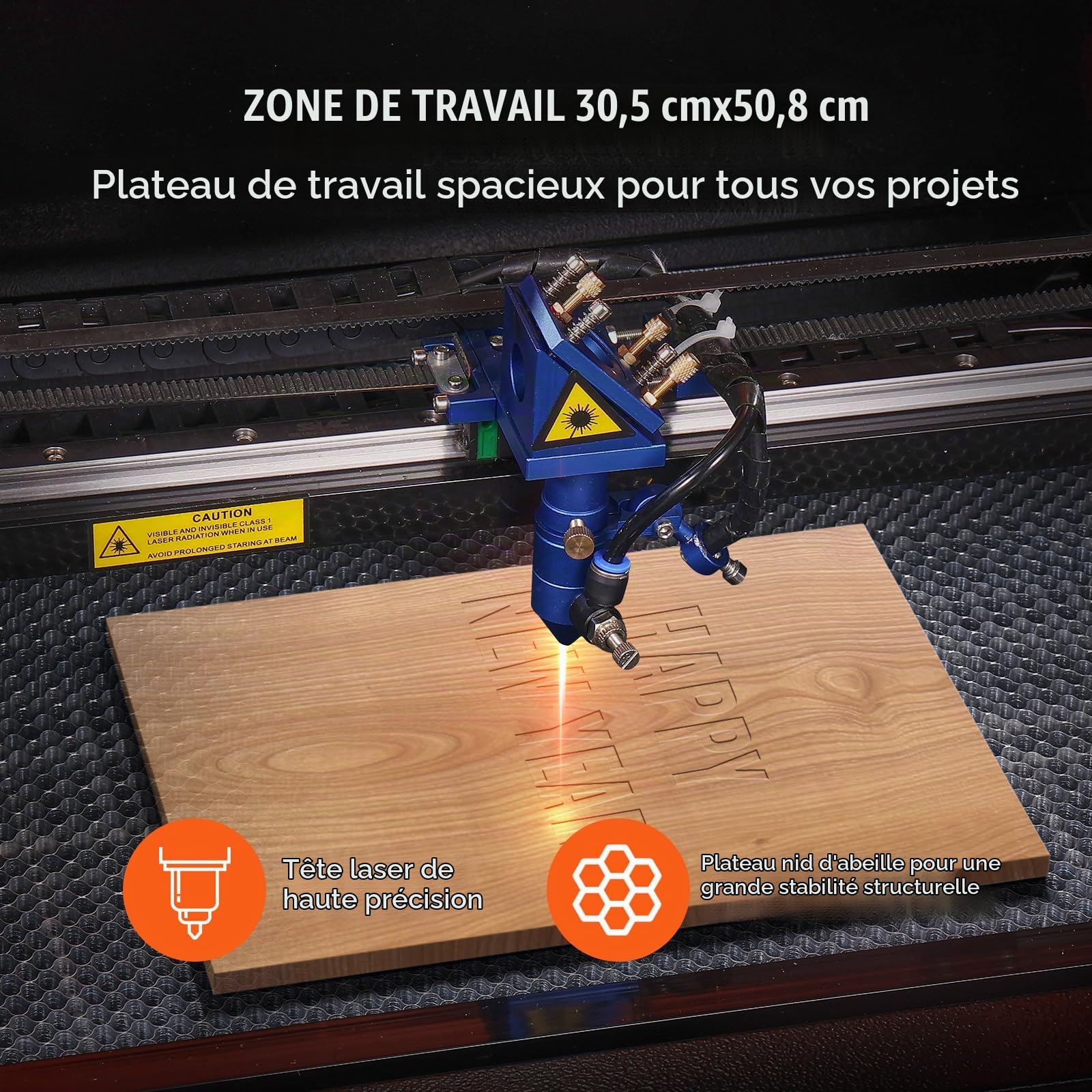 VEVOR Graveur Laser CO2 Machine de Gravure Découpe Laser 50 W Zone de Travail 300x500 mm, Vitesse de Travail 0-500 mm/s, avec Assistance Air, Panneau de Commande Numérique, pour Bois, Acrylique, Tissu