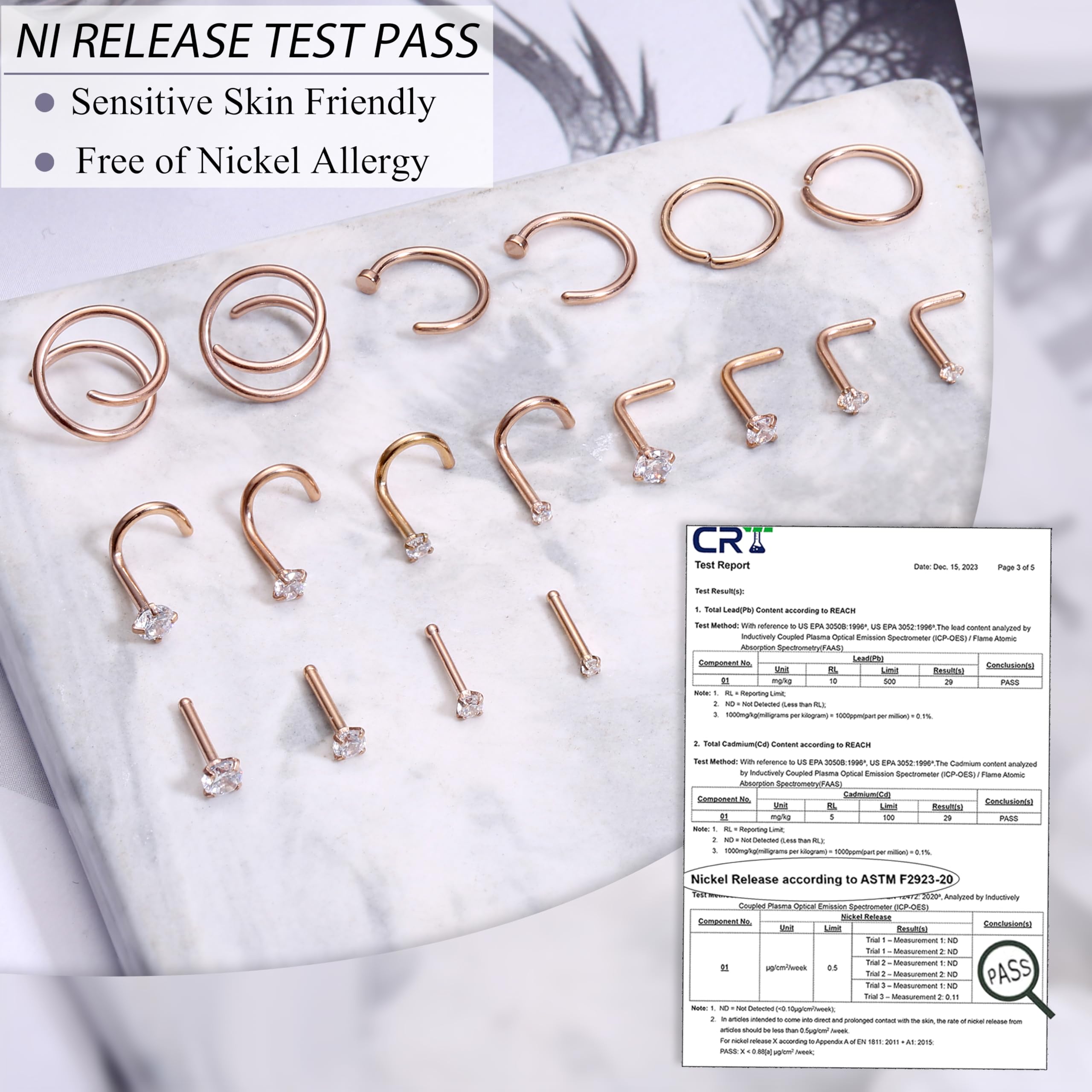 LOYALLOOK 18Pcs Nose Rings Studs - 316L Surgical Steel Gold Nose Studs Double Hoop Nose Ring for Women Men 18G/20G Nose Rings Stud Hypoallergenic Nose/Body Piercing Jewelry 1.5mm 2mm 2.5mm 3mm CZ: Rose Gold-18G