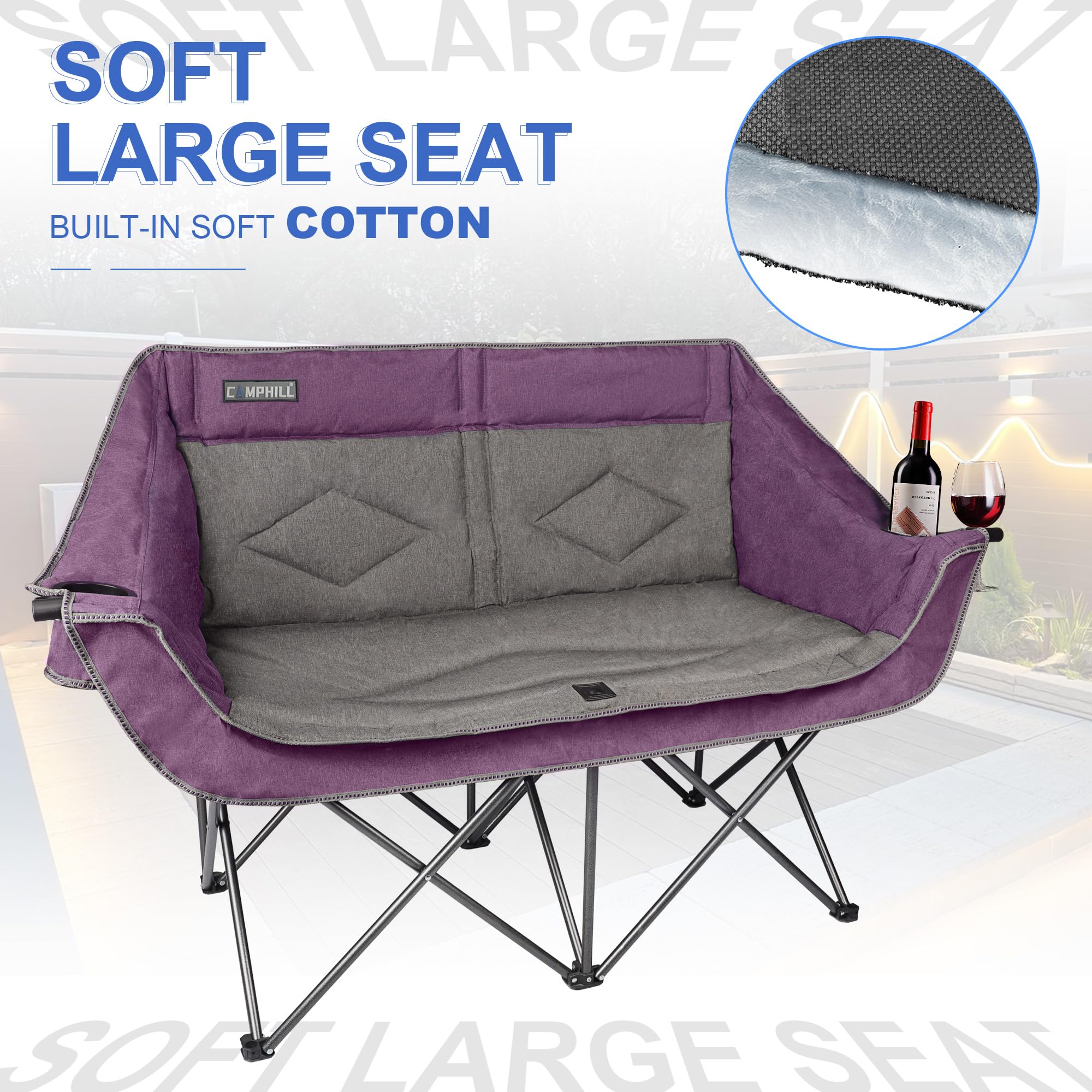 Chaise de camping SilteD ultralégère portable en plein air, double, avec auvent de siège, chaises de plage pliantes portables pour pique-nique, plage, patio, camping