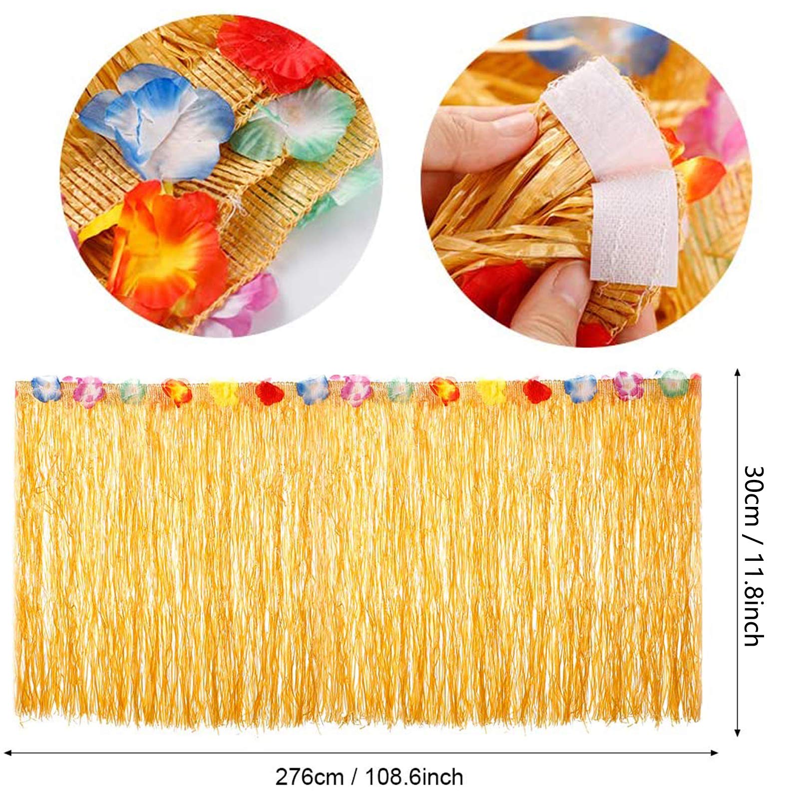 Uposao Hawaïenne Luau Table Jupe, Hawaiian Hibiscus Herbe Jupe De Table avec Fleurs en Soie Faux Hawaiian Partie Décoration Kit pour BBQ Tropical