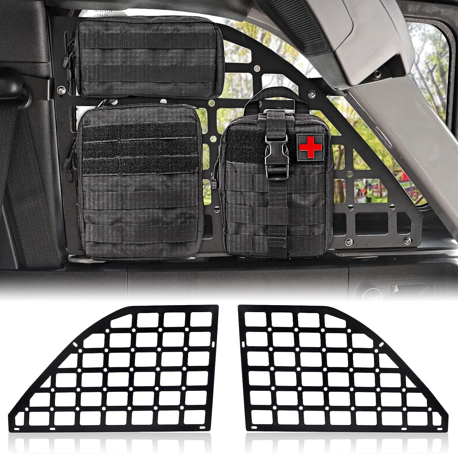 MAIKER Rear Window Molle Panel Modular Storage Panel System with 3 Storage Bag and 10 Fastening Tape for 2021 2022 Ford Bronco 4-Door(Not Fit Soft Top)