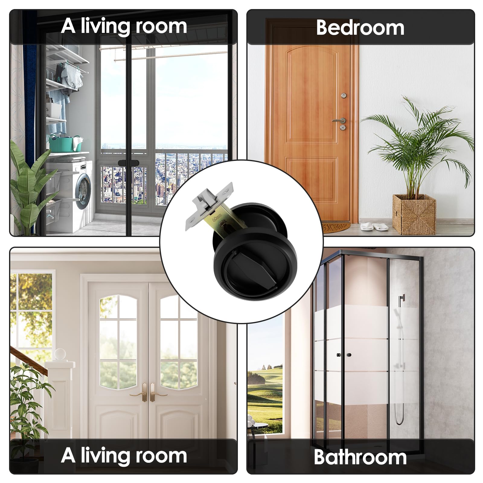 Stainless Steel Round Recessed Door Lock – Hidden Cup Handle, Keyless Privacy Pull Latch For Pocket Doors (Black)