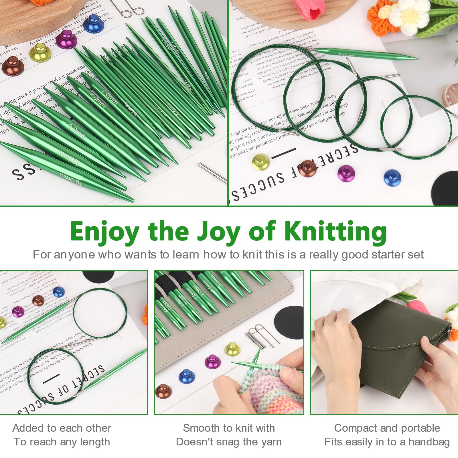 Aeelike Austauschbares Rundstricknadel-Set, Rundstricknadel-Set mit Etui und Zubehör, 13 Paar 3 mm-10 mm austauschbare Stricknadeln Metall, Strickset für Anfänger und Erwachsene