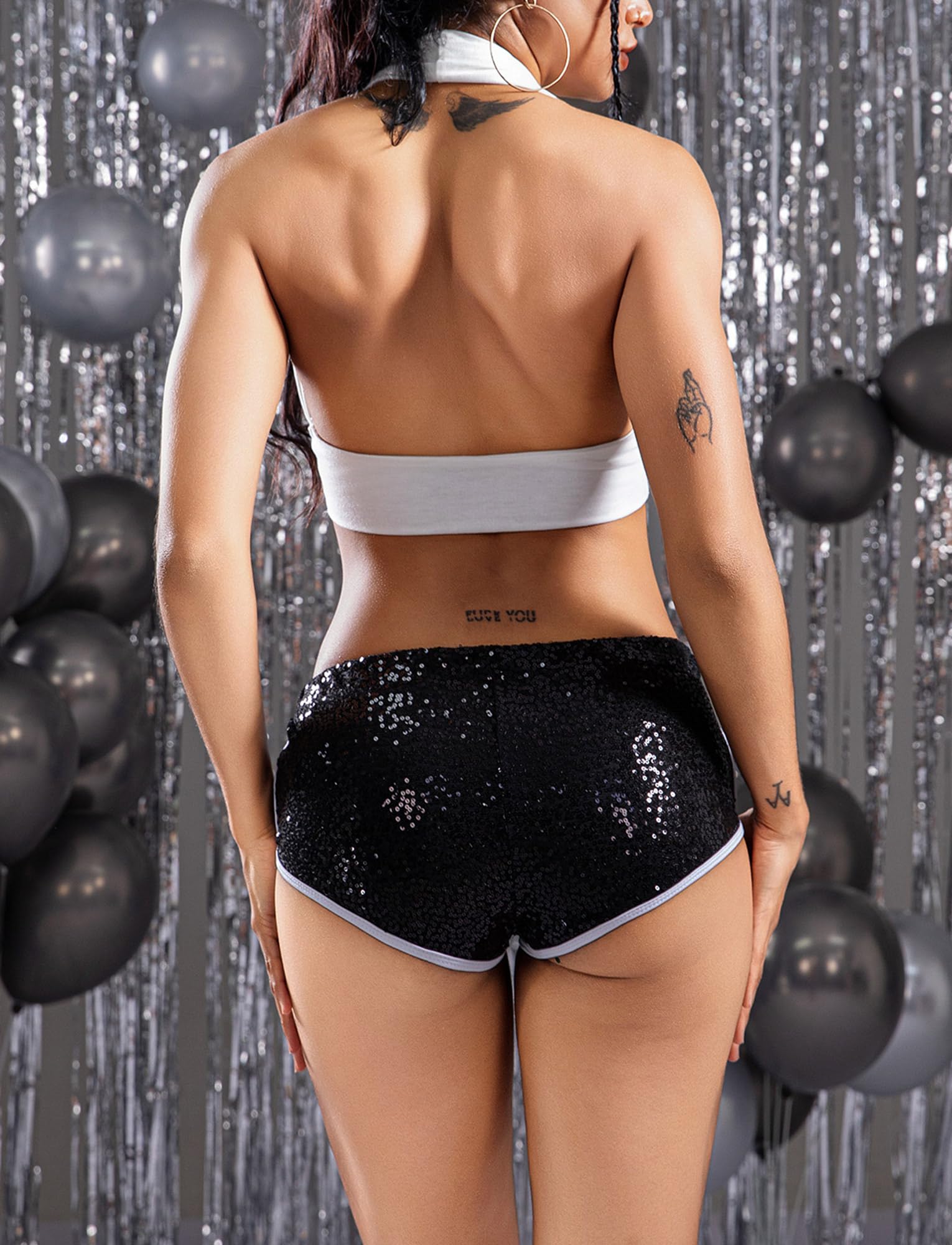 Women's Low Waist Yoga Booty Shorts Workout Dance Hot Pants Rave Outfits Sexy Metallic Sparkly Shorts Black M