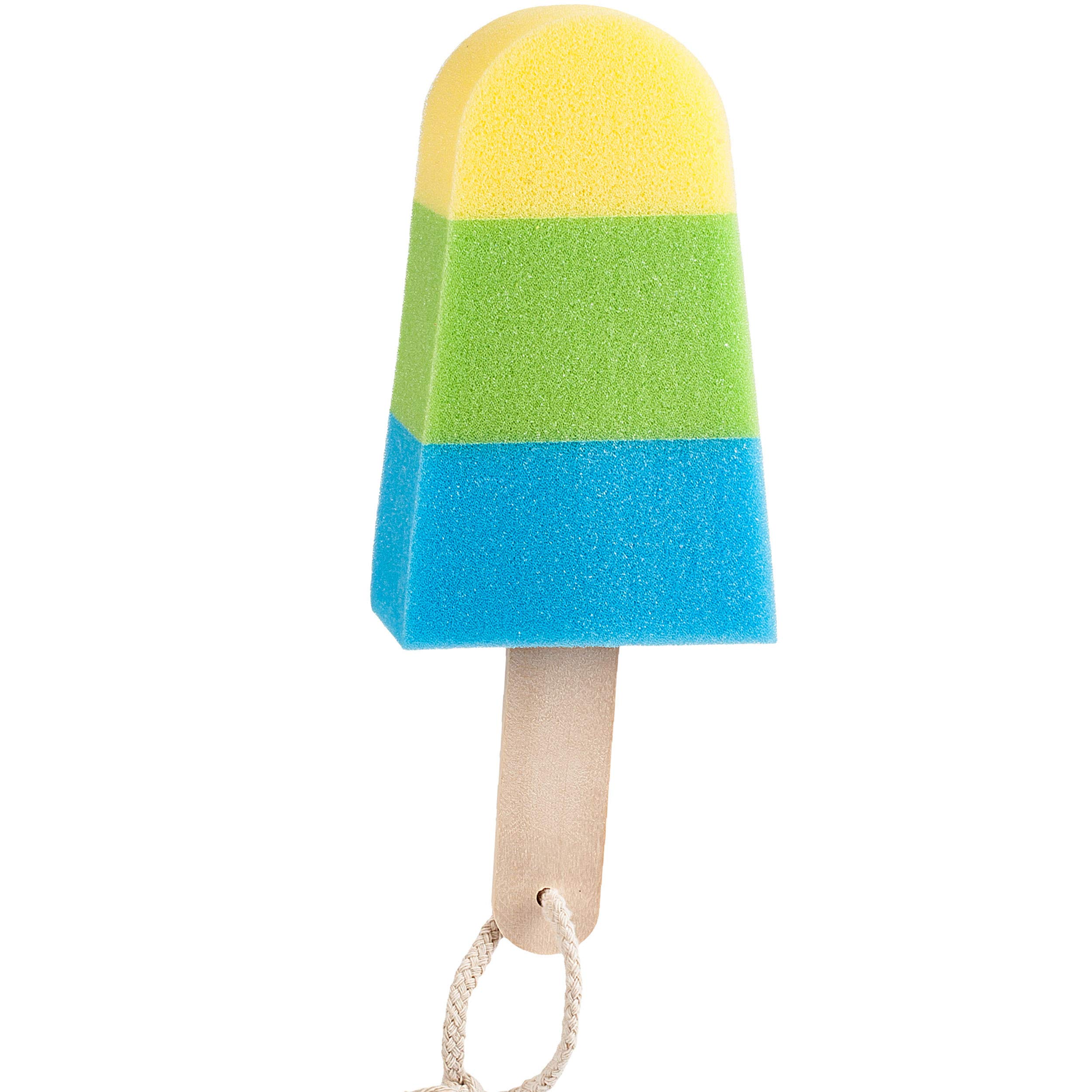 GmbH Badeschwamm 'Eis Am Stiel' – Extra Langer Duschschwamm Mit Holzstiel, Für Kinder & Erwachsene, Bunt