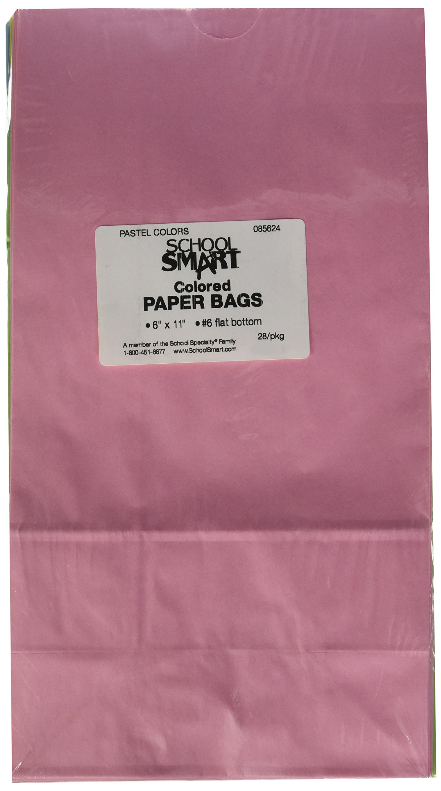 School Smart Flat Bottom Paper Bags - 6 x 11 inches - Pack of 28 - Assorted Pastel Colors