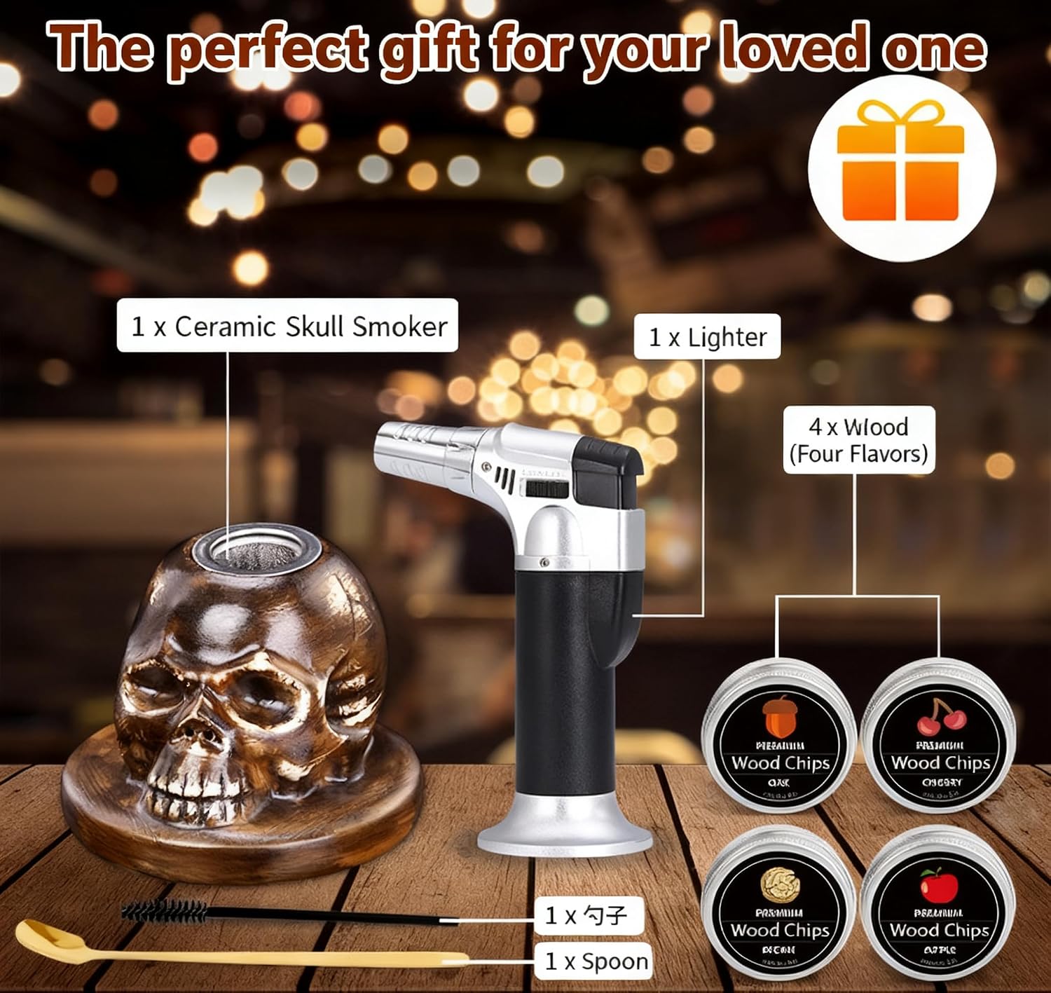 Skull-Shaped Cocktail Smoker Kit - Whiskey Smoker Kit for Bourbon, Whiskey & Cocktails | Unique Gifts for Men, Father, Husband, Friends