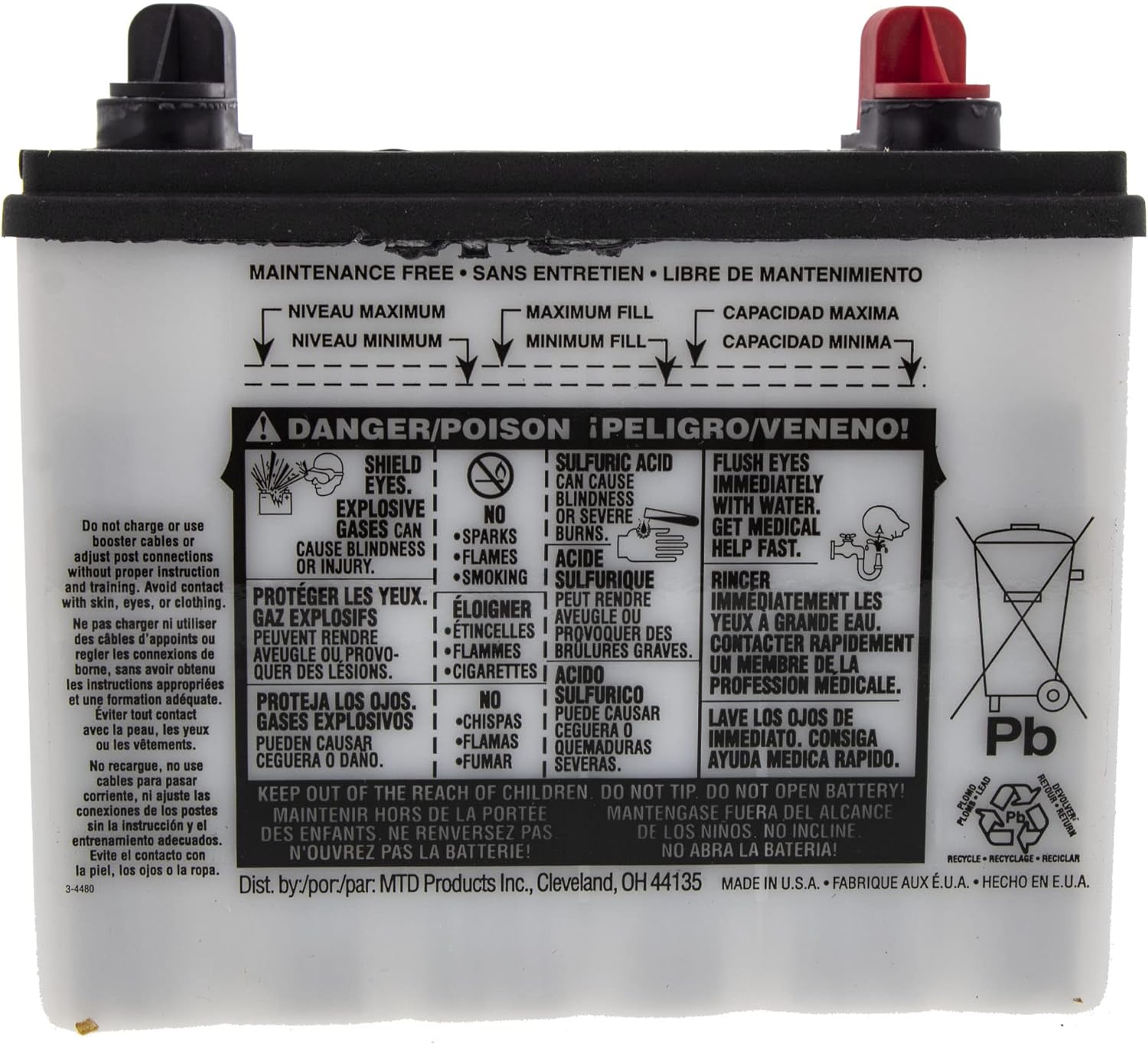 CUB CADET 9251707D 300CCA Dry Top Vented Battery 72 1000
