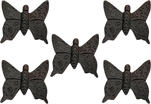 Adonai Hardware "Naioth - Pomo decorativo de latón con mariposa para armario (se suministra como 5 piezas por paquete), bronce aceitado